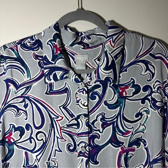 Chico’s Sand Wash Paisley Button Down Long Sleeve Blouse Size 3 (16-18) - Picture 2 of 7